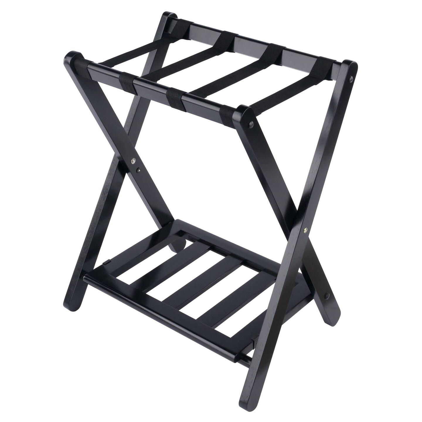 Contemporary Home Living Wooden Foldable Luggage Rack with Shelf - 24.75&#x22; - Black
