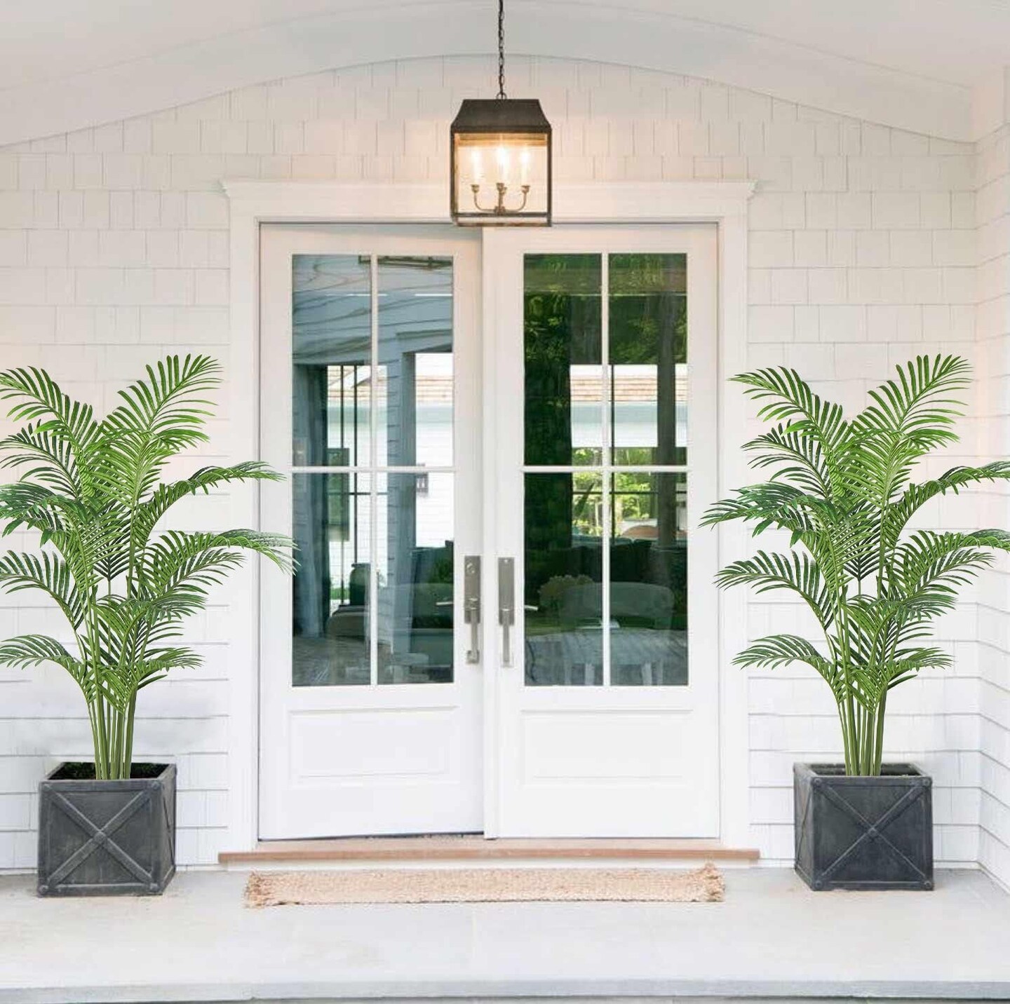 Artificial Palm Silk Tree Plant 6ft Fake Tropical Bonsai Plants 72 Inch with Black Plastic Pot for Outdoor Indoor Home Office Decorations, 2 Pack