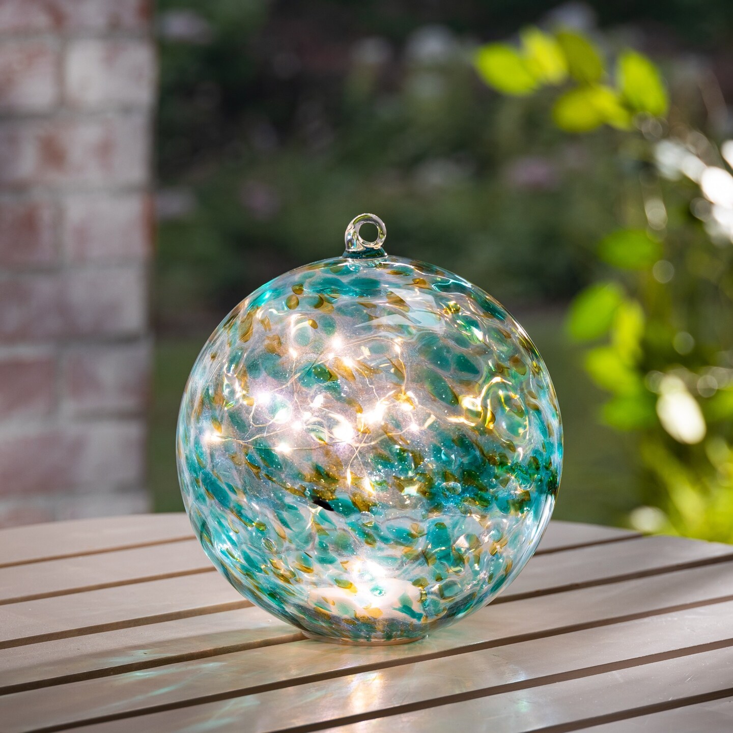 Contemporary Home Living Solar Powered Glass Sphere Hanging Outdoor Light - 8&#x22; - Green LED Lights