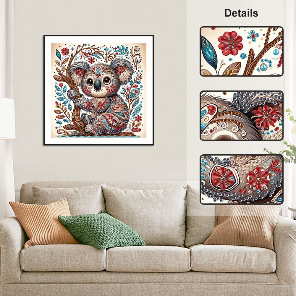 Diamond Painting Kits for Adults Koala, 5D Special Shape Diamond Art Kits for Beginners, Crystal Rhinestones Diamond Painting for Home Wall Decoration Gift 12&#xD7;12inch, Animal