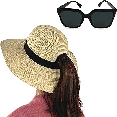 4E&#x27;s Novelty Sun Hat for Women UV Protection with Sunglasses, UPF 50+, Packable Beach Hat, Beige