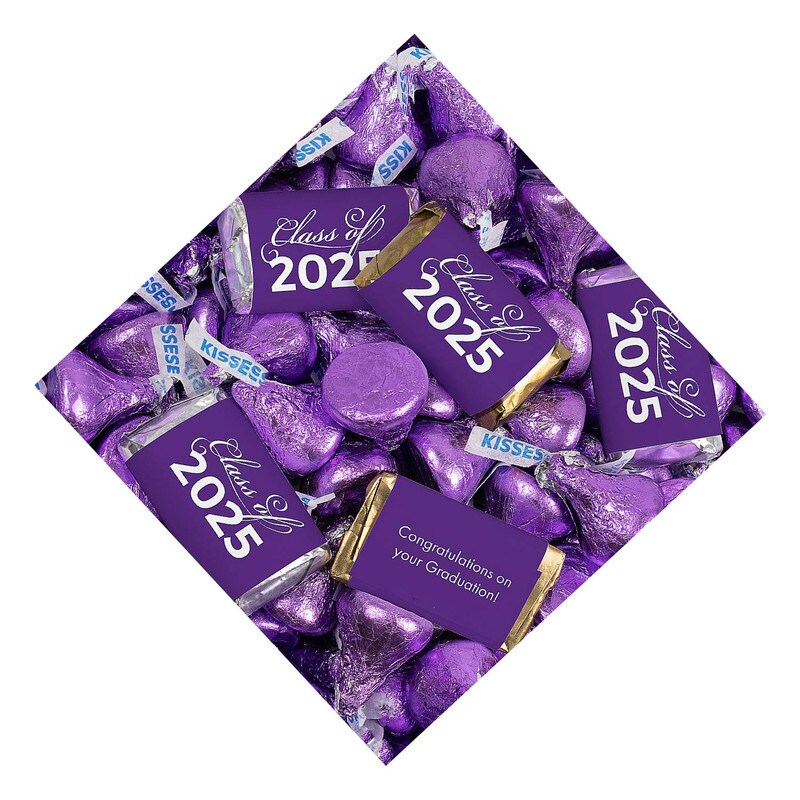 Purple Graduation Candy Favors Class of 2025 Hershey’s Miniatures & Kisses 128 Pc.