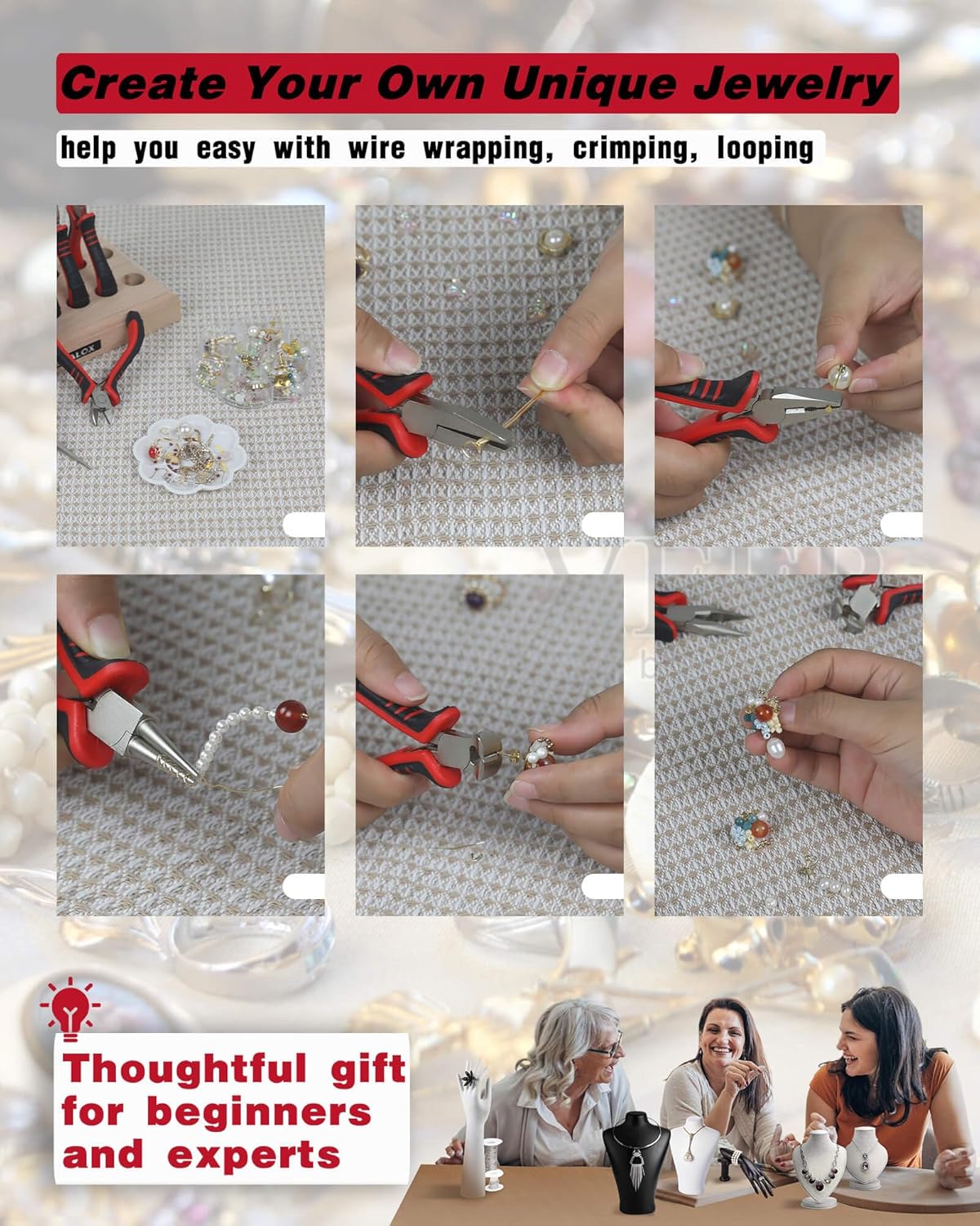 Jewelry Pliers 8PCS Set with Wood Pallet, NEWACALOX Jewelry Making Pliers Kit Tools