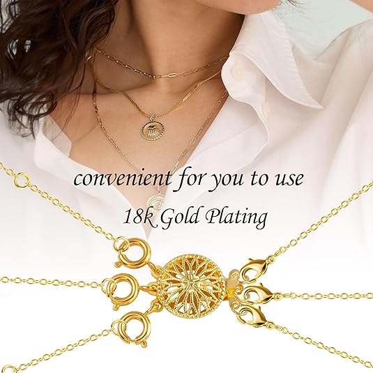 2 Pcs Necklace Layering Clasps Set,14k Gold &#x26; Silver Tangle Free Safety Jewelry Necklace Separator Connector,Closures for Bracelet Jewelry Making