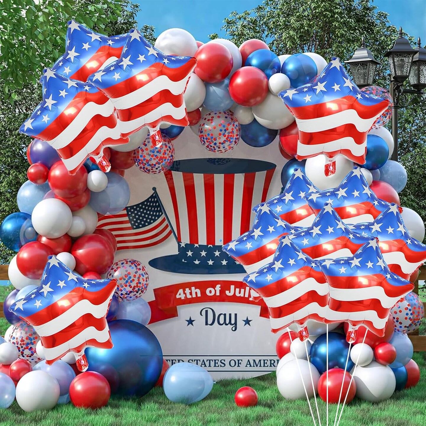 12 Pcs 4th of July Balloons American Flag Star Balloons Red White and Blue Foil Balloon Patriotic Balloon for Independence Day Party Decorations