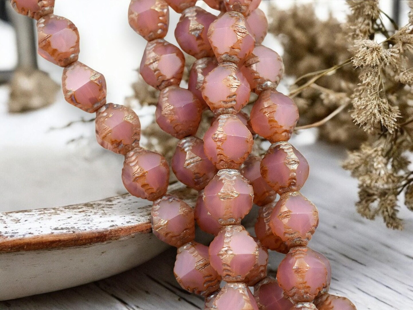 *15* 8x10mm Pink Opaline Picasso Faceted Bicone Beads