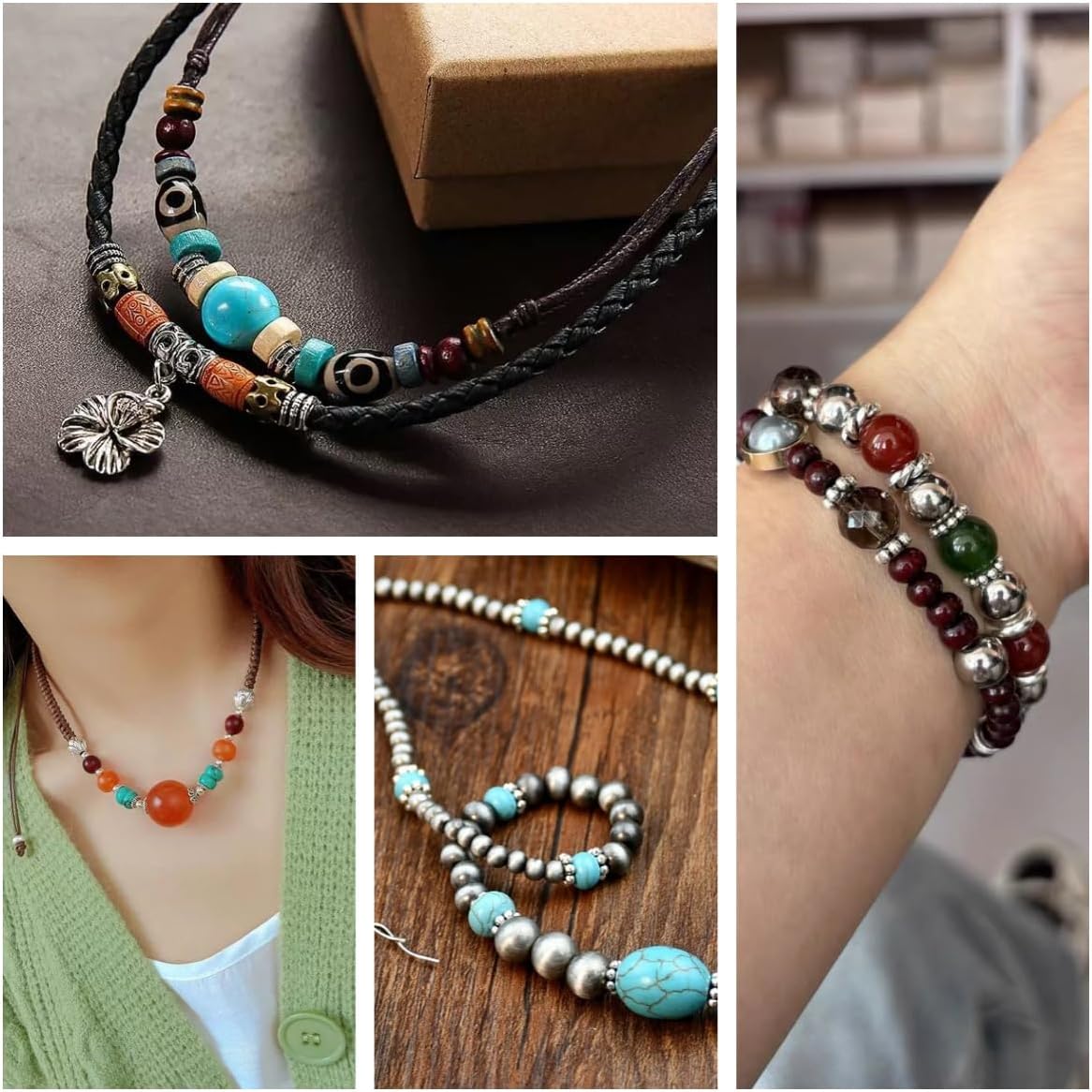 400Pcs Antique Silver Spacer Beads for Jewelry Making, Small Metal Flat Flower Beads, Bracelet, Necklace, Earring Findings & Supplies (400)