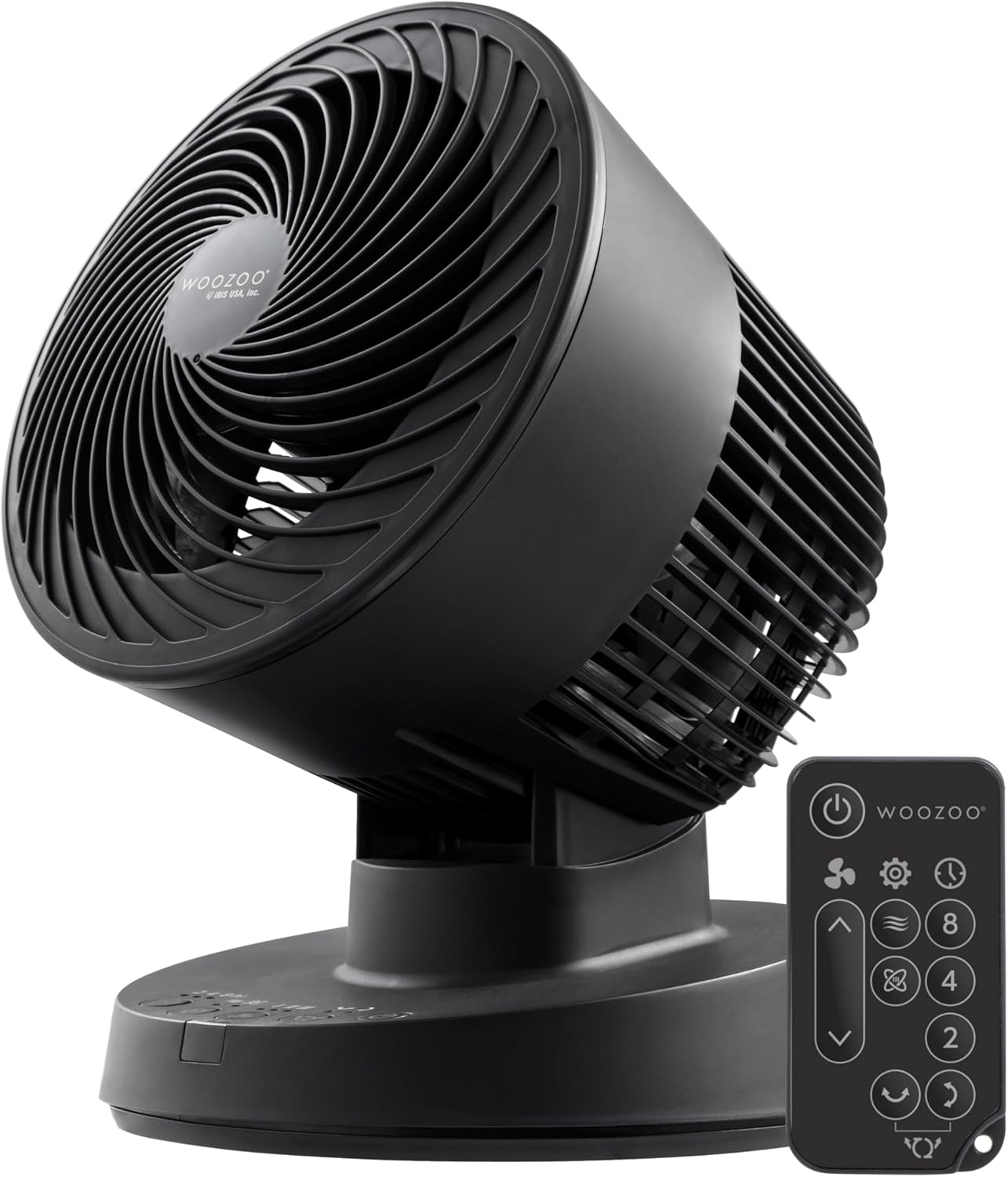 IRIS USA WOOZOO Desk Fan with Remote, Oscillating Turbo Air Circulator, 3 Speeds, 52ft Max Air Distance, Adjustable Tilt, Black