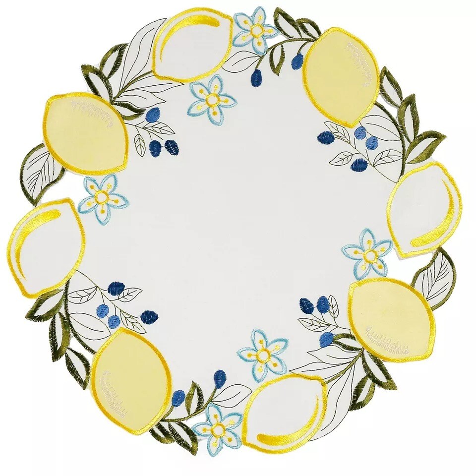 Lemon Placemat Set of 2 Round Doily Vintage Charger Table Mats 15"