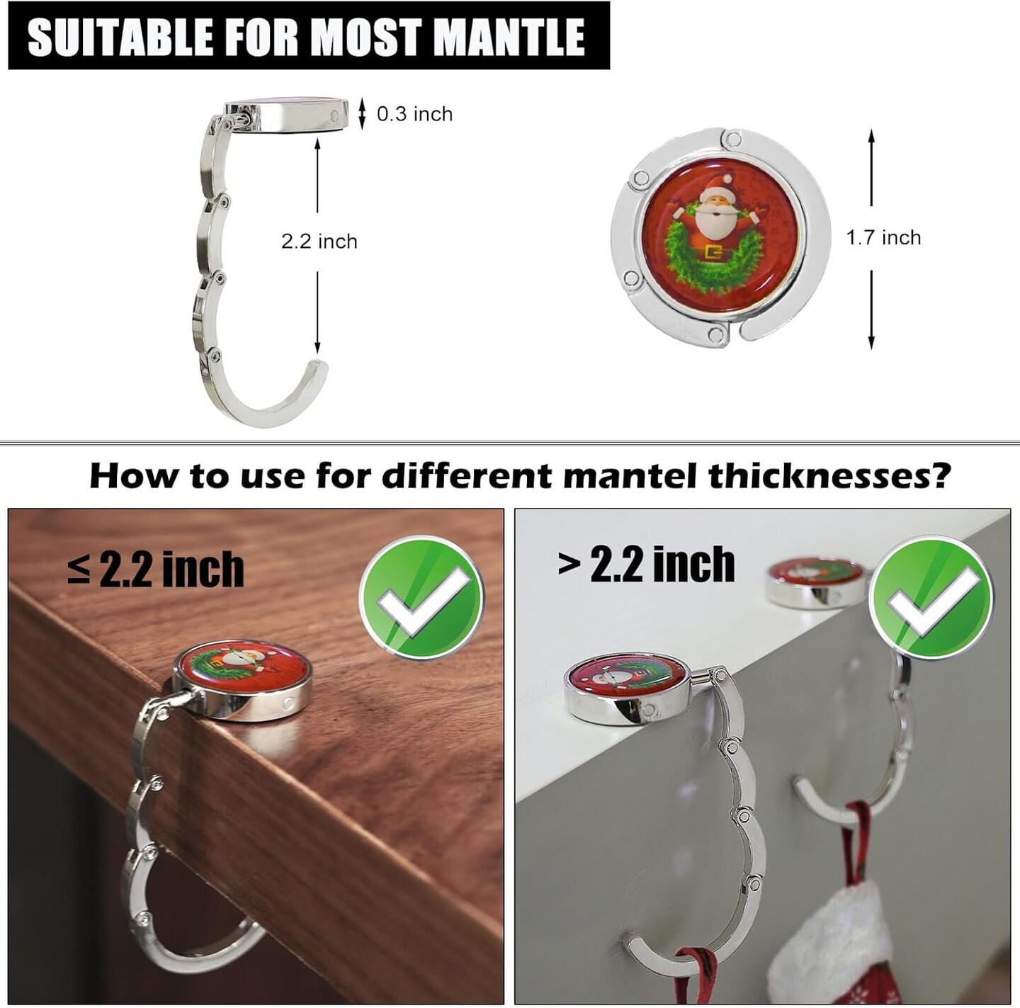 Christmas Stocking Holders for Mantle Set 4,Upgrade Non-Slip Fireplace Stocking Hooks,Lightweight Metal Stocking Hangers for Mantel Santa Claus Xmas Decoration Party Decor Silver Flat Weighted