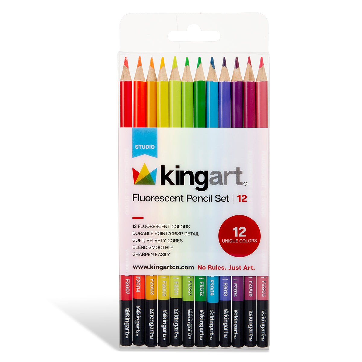 KINGART® Fluorescent Neon Colored Pencils, Set of 12 Unique Colors