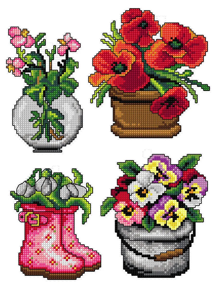Flower pots Counted cross stitch kit with plastic canvas