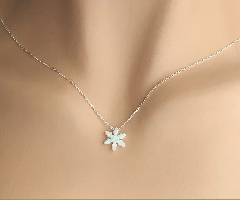 Snowflake White Opal Pendant Necklace in Sterling Silver, Little Ballerina Gift product 3