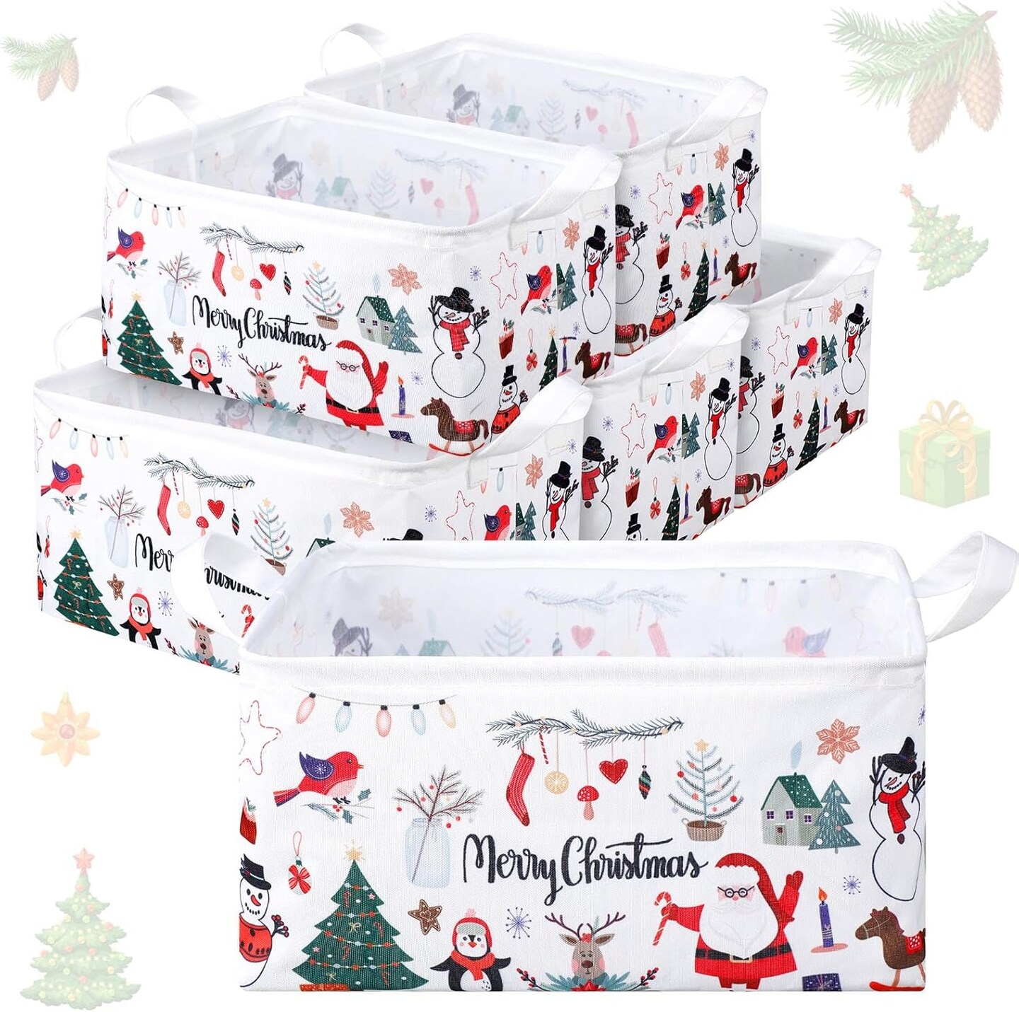 6 Pcs Large Christmas Storage Basket Foldable Christmas Gift Basket