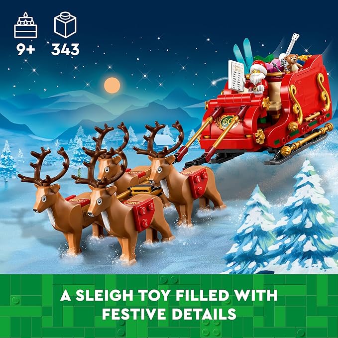 Santa&#x2019;s Sleigh Christmas Toy Building Set for Kids Ages 9-13, Comes with a Santa Figurine &#x26; Reindeer, Gift for Boys and Girls, Holiday Home Decor, 40499