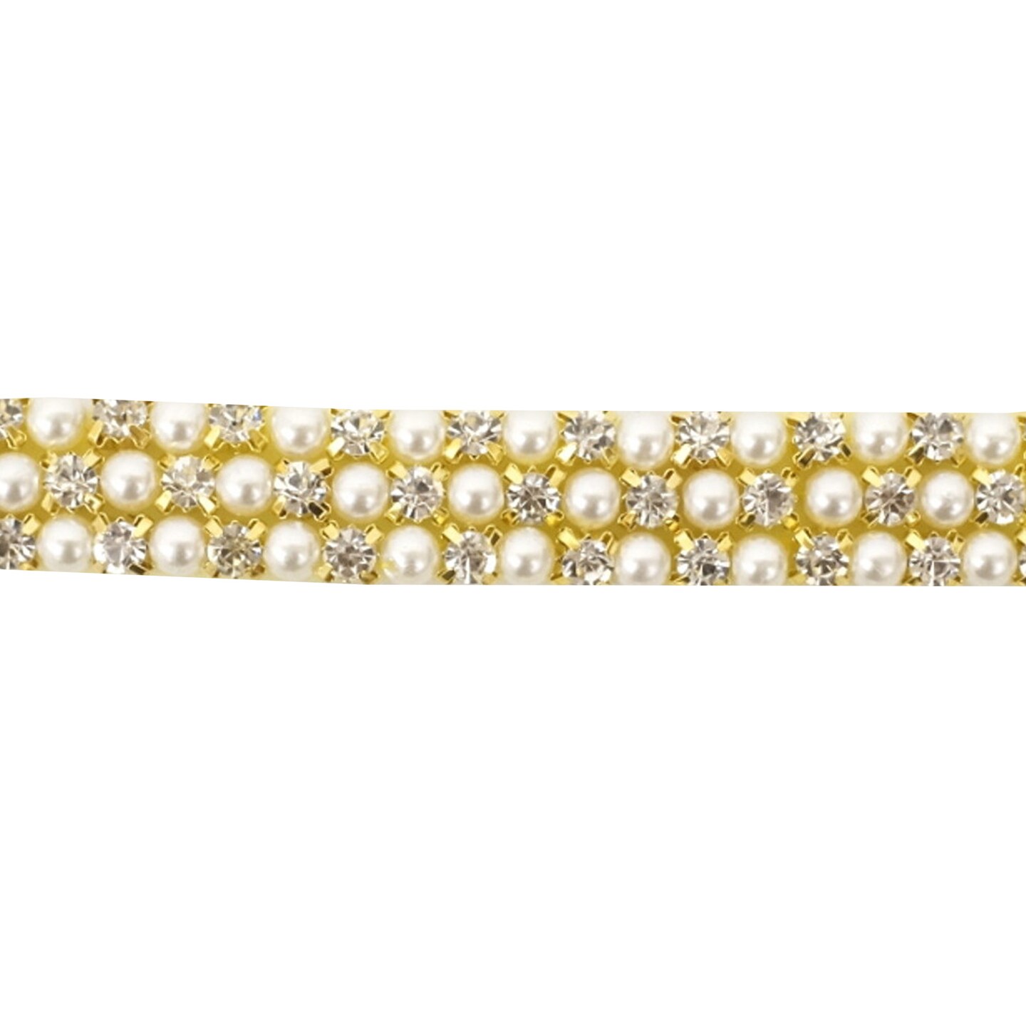 3/4&#x22; Gold Rhinestone Pearl Fashion Chain Trim 5 Yard Decorative Trim