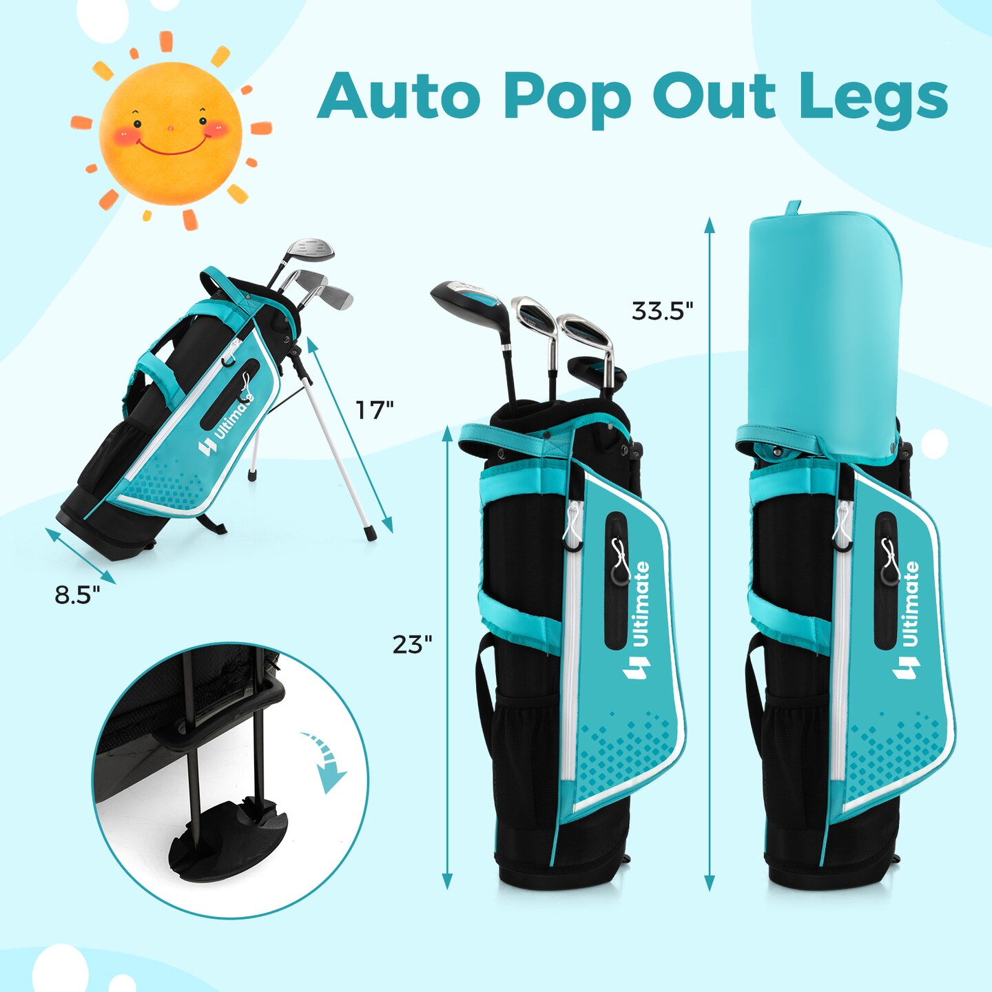 Junior Complete Golf Club Set Right Hand with Rain Hood for Kids