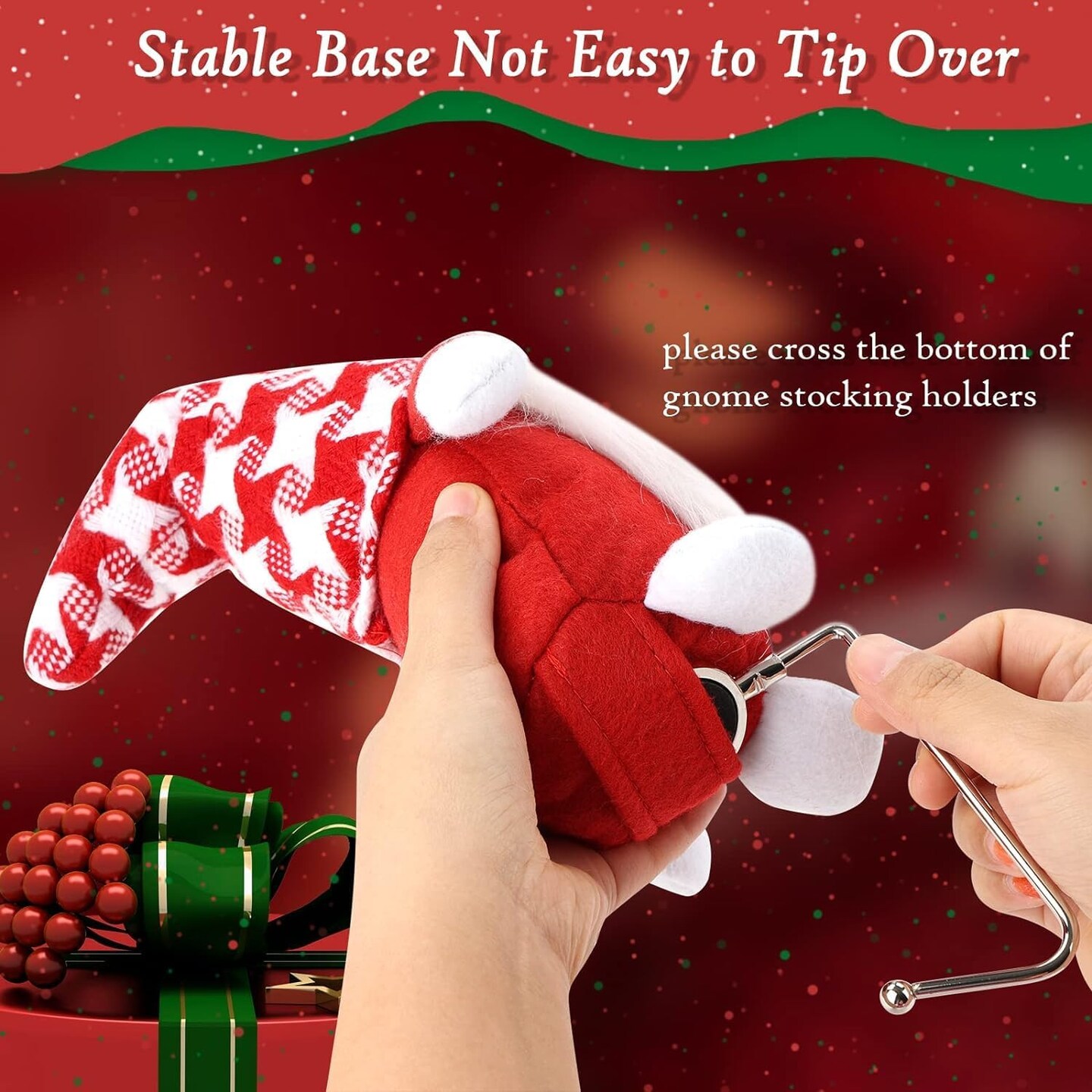 Christmas Stocking Holders for Mantle Set of 6, Gnome Stocking Holders for Mantle, Christmas Stocking Hangers for Mantel Set of 6, Stocking Hooks for Mantle Stocking Hangers Fireplace Stocking Hangers