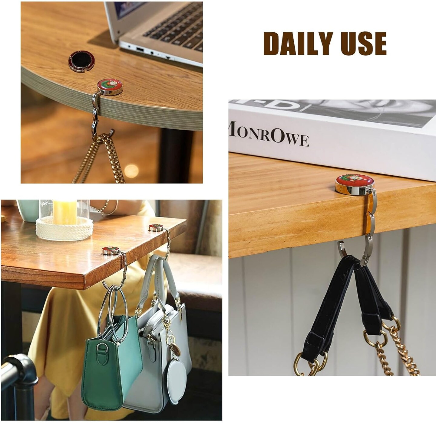 Christmas Stocking Holders for Mantle Set 4,Upgrade Non-Slip Fireplace Stocking Hooks,Lightweight Metal Stocking Hangers for Mantel Santa Claus Xmas Decoration Party Decor Silver Flat Weighted