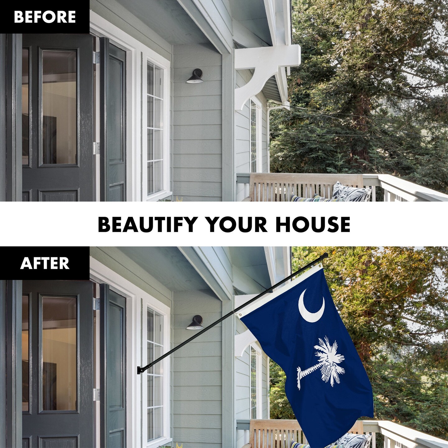 G128 Combo Pack: 5 Ft Tangle Free Spinning Flagpole (Black) & South Carolina Flag 2.5x4 Ft Embroidered 220GSM Spun Polyester, Brass Grommets (Flag Included) Aluminum Flag Pole