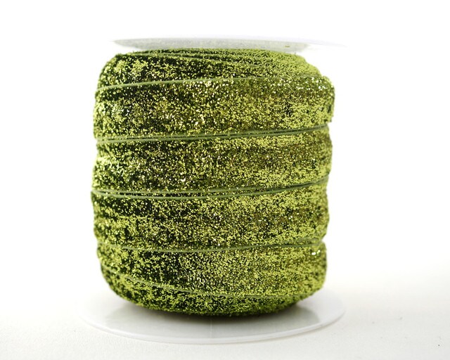 5/8" x 20 Yards Fold Over Elastic Stretch Apple Green Glitter Trim