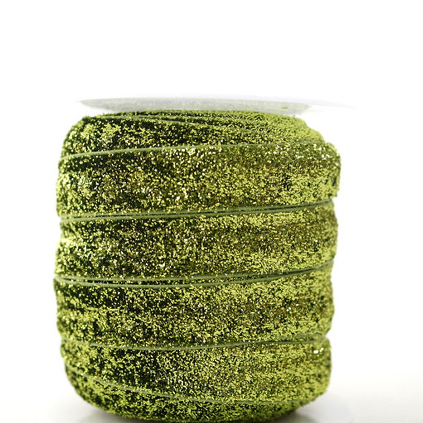 5/8" x 20 Yards Fold Over Elastic Stretch Apple Green Glitter Trim