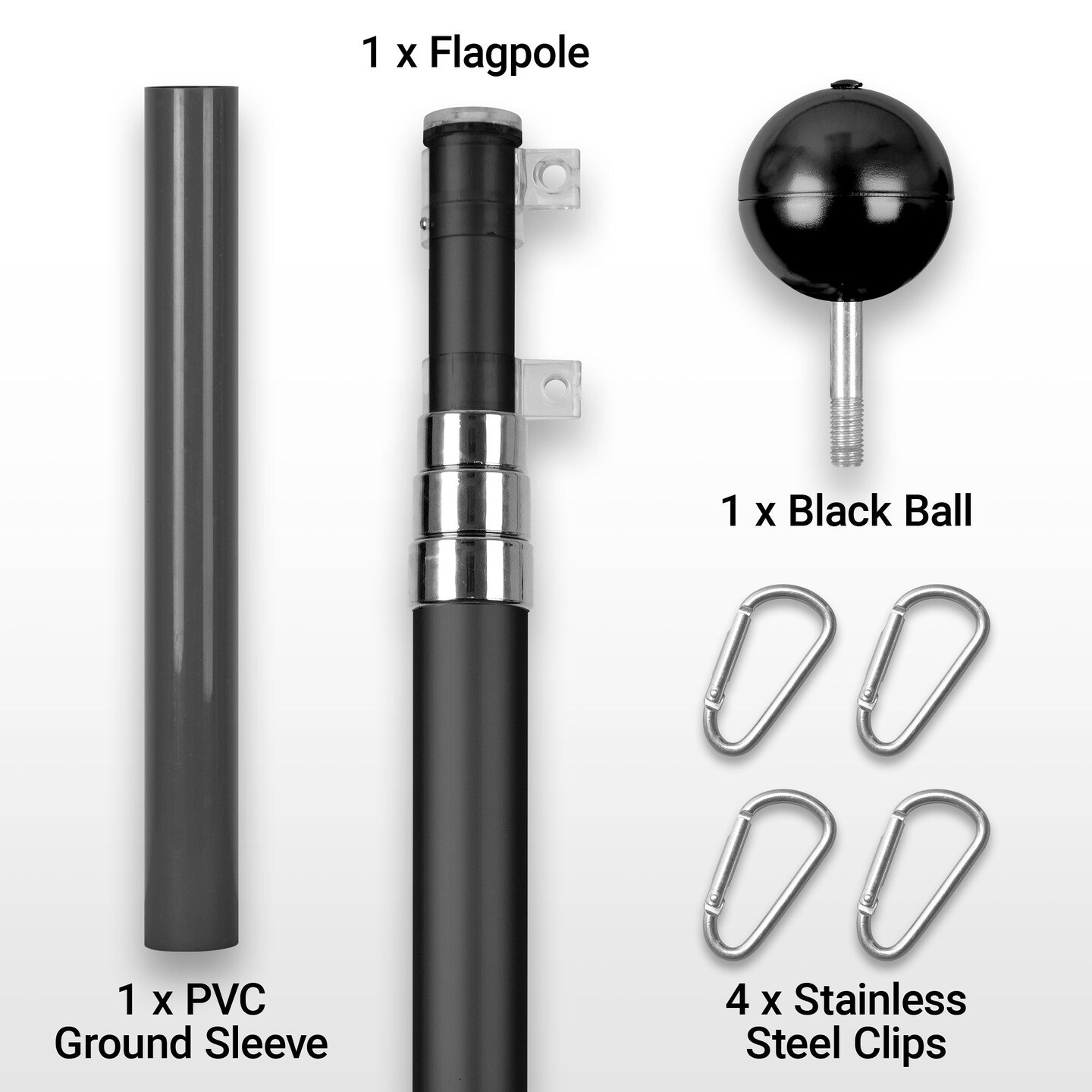 G128 Combo Pack: 16 Ft Telescoping Aluminum Flagpole (Black) & American USA Flag 2x3 Ft, StormFlyer Series Embroidered 220GSM Spun Polyester | Pole with Flag Included
