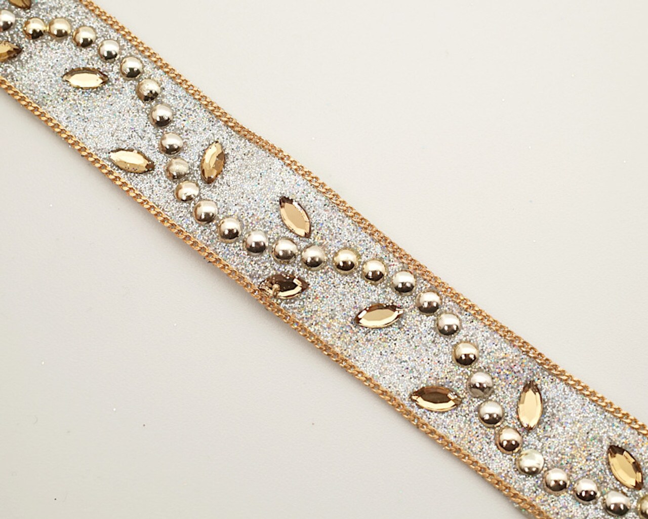 20mm x 5 Yard Gold Glitter Iron-On Rhinestone Seam Trim