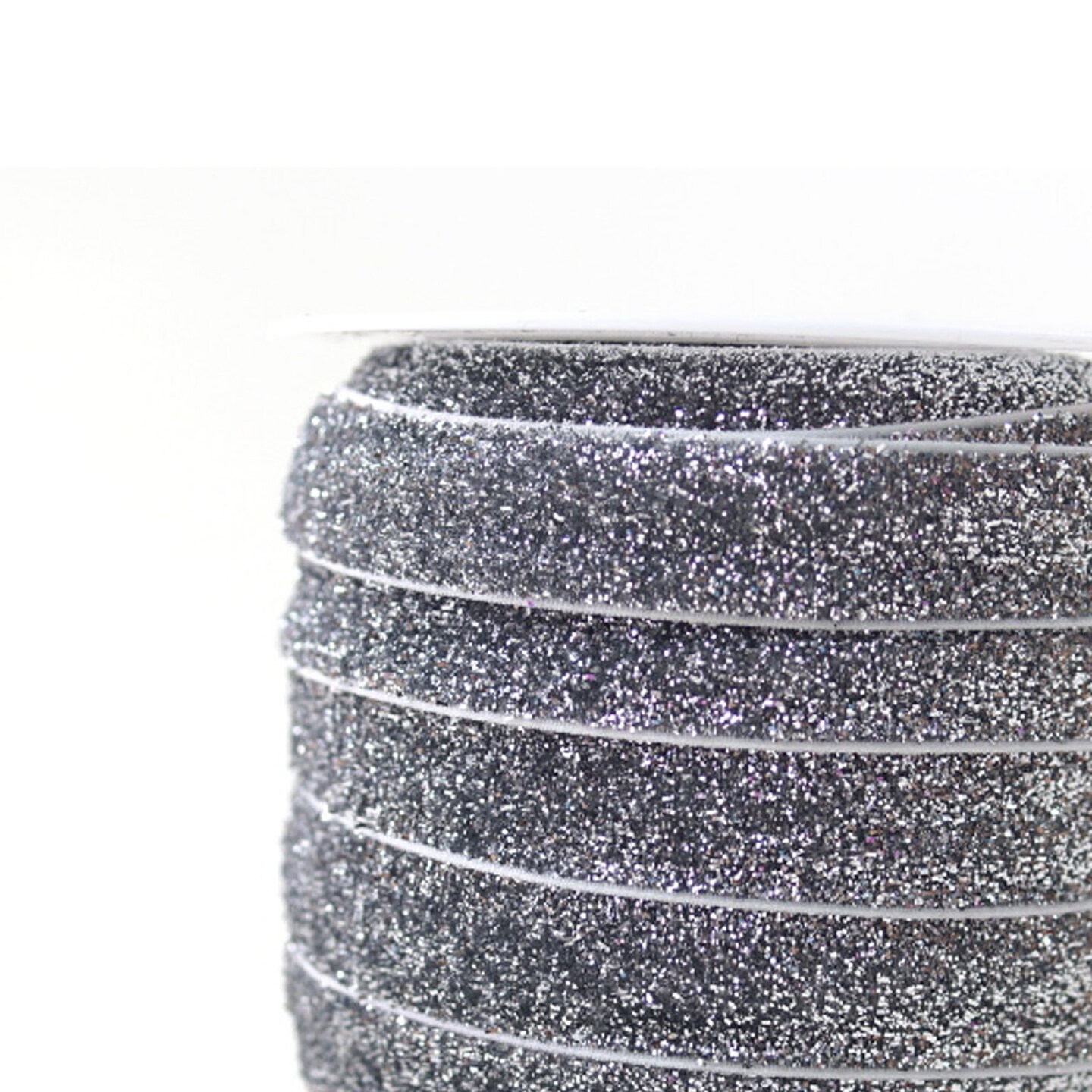 5/8" x 20 Yards Fold Over Elastic Stretch Silver Glitter Trim