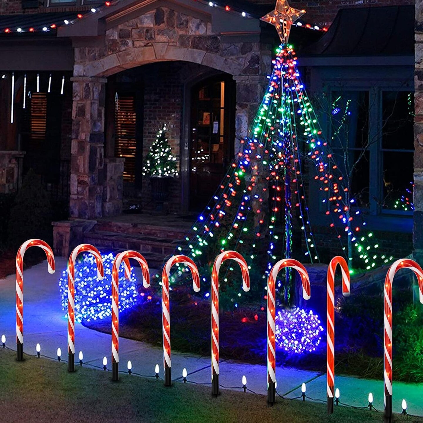 12 Pack 16&#x22; Christmas Candy Cane Pathway Markers, Xmas Pathway Lights Outdoor with 72 Warm White Lights for Walkway Garden Lawn Holiday Decorations