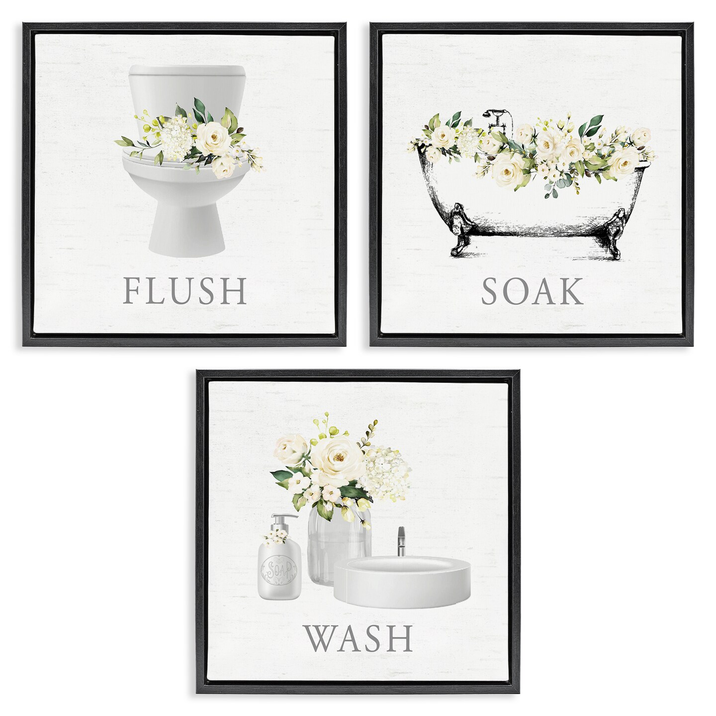 Stupell Industries Flush Soak Wash Bathroom Rules 3pc Floating Frame