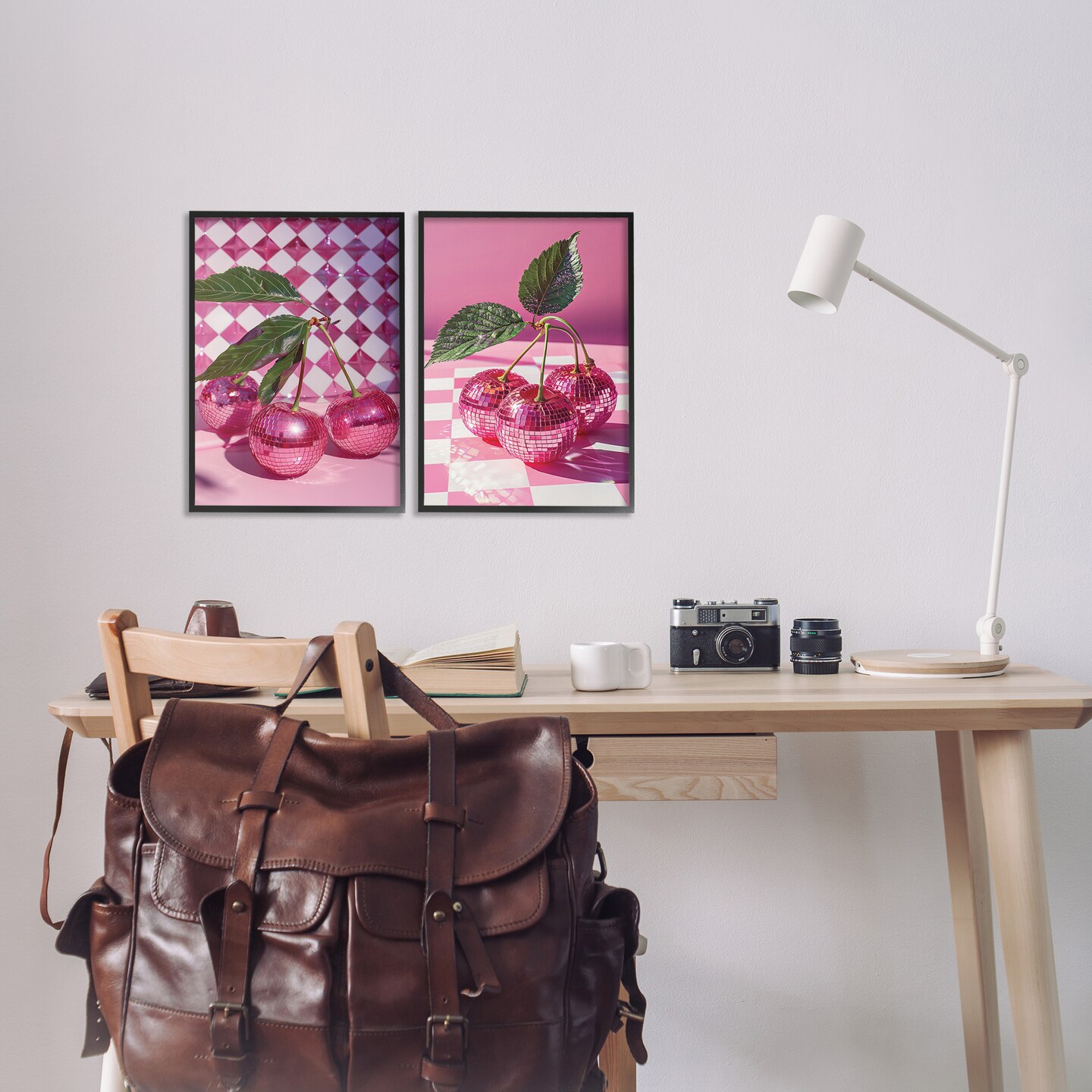 Stupell Industries Retro Glam Checkerboard Cherries 2pc Framed Giclee Set By LSR Creative Studio