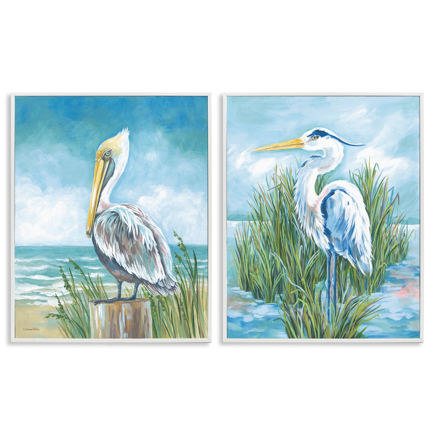Stupell Industries Pelican & Heron by Beachside 2pc Framed Giclee Set ...
