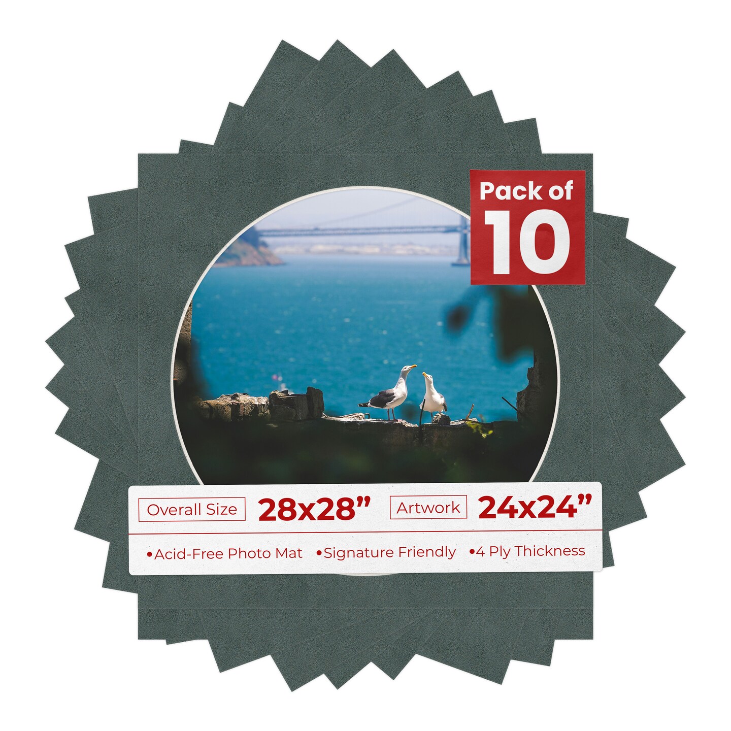 Dark Grey Suede Mat Board for 28x28 Frames - Circle Opening for 24x24 Photos