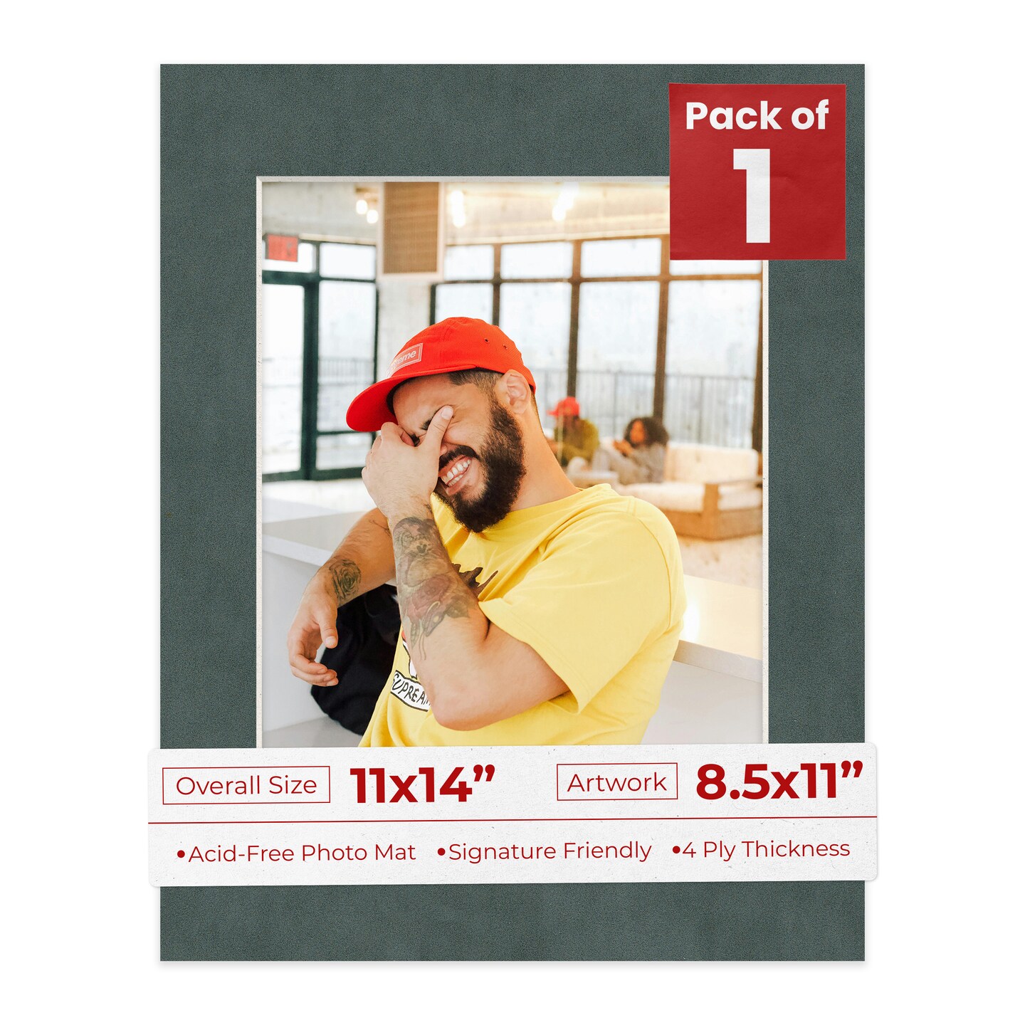 Dark Grey Suede Mat Board for 11x14 Frames - Fits 8.5x11 Photos