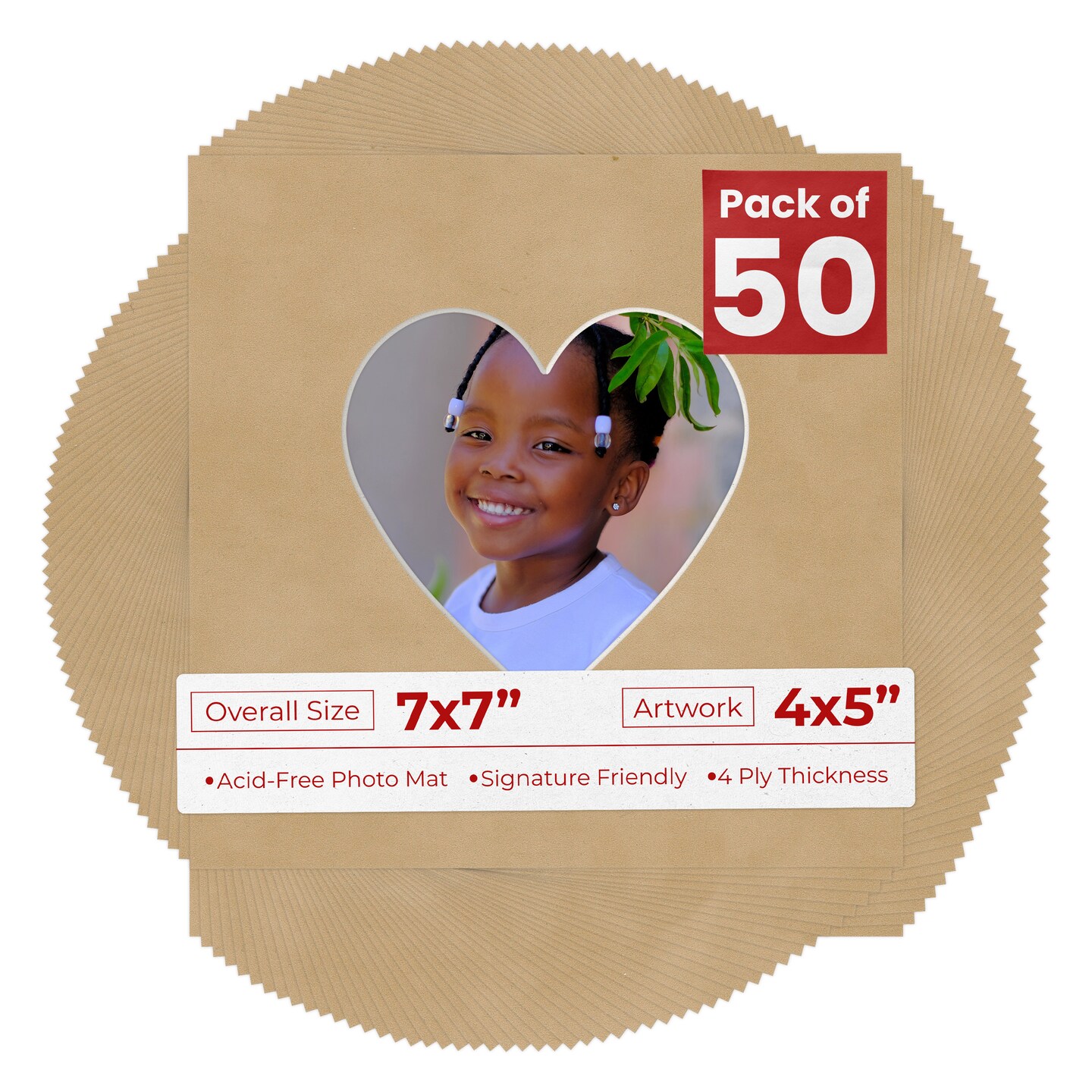 Beige Suede Mat Board for 7x7 Frames - Heart Opening for 4x5 Photos