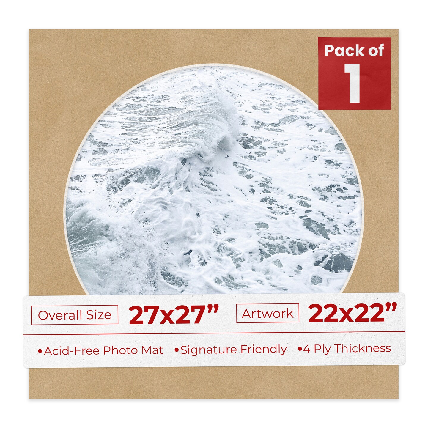 Beige Suede Mat Board for 27x27 Frames - Circle Opening for 22x22 Photos