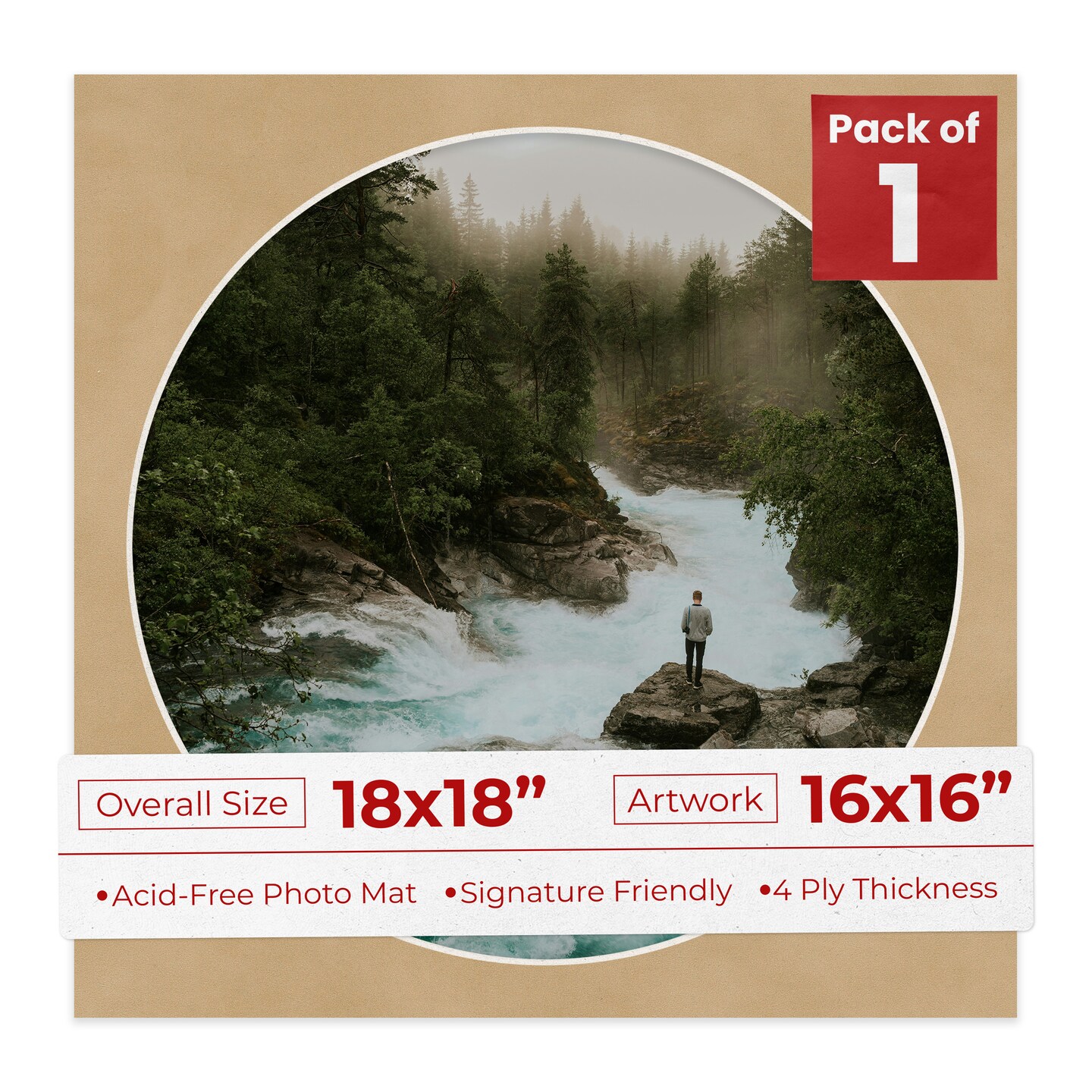 Beige Suede Mat Board for 18x18 Frames - Circle Opening for 16x16 Photos