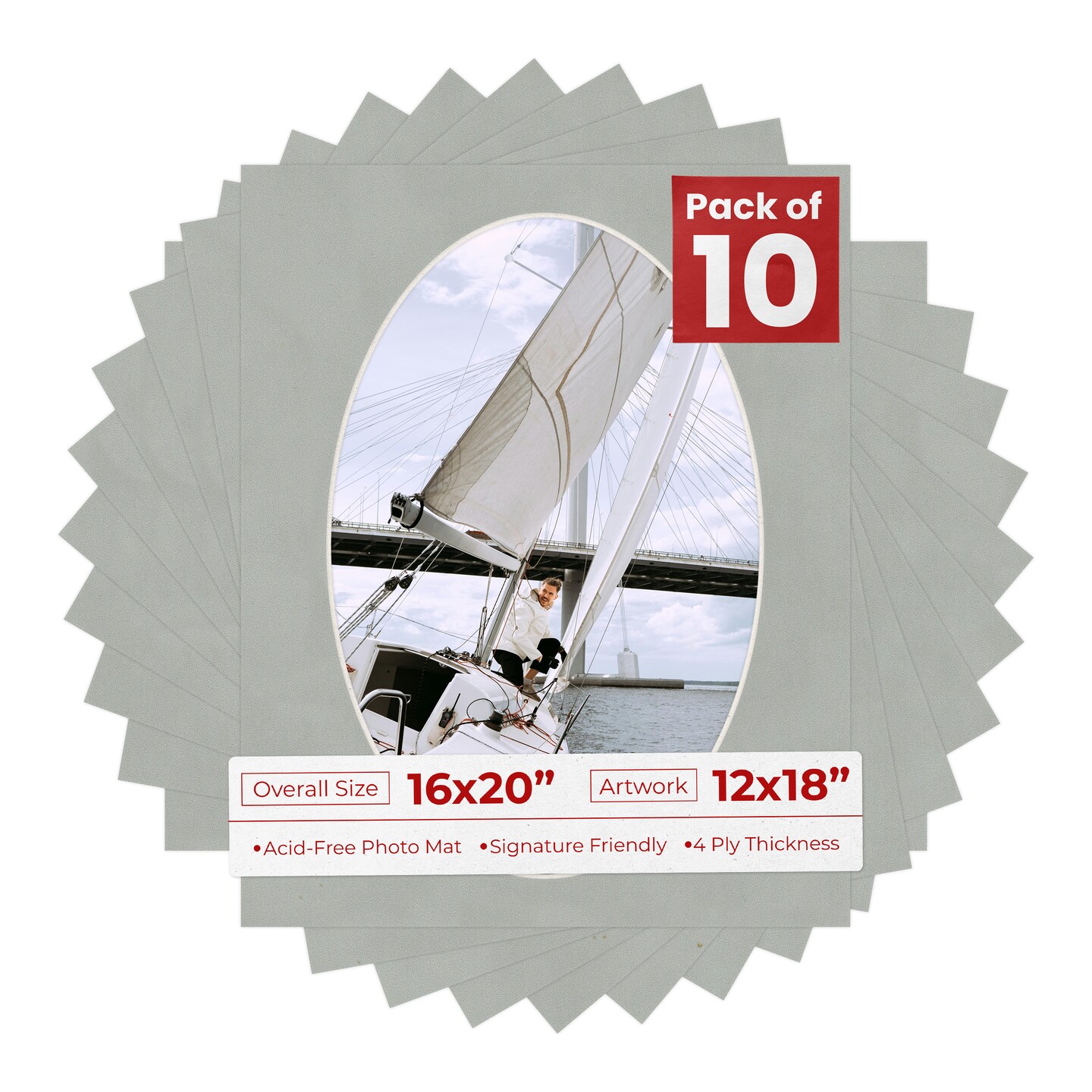 Light Grey Suede Mat Board for 16x20 Frames - Oval Opening for 12x18 Photos