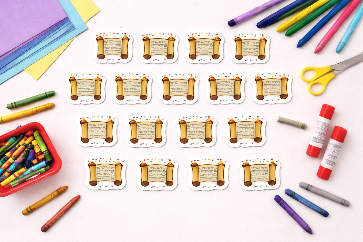 Megillah Cardstock Cutout Images – Purim Jewish Holiday Craft, 20 Pack, 2.5" x 2.5"