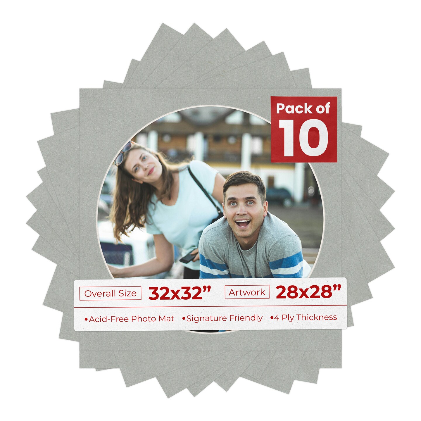 Light Grey Suede Mat Board for 32x32 Frames - Circle Opening for 28x28 Photos