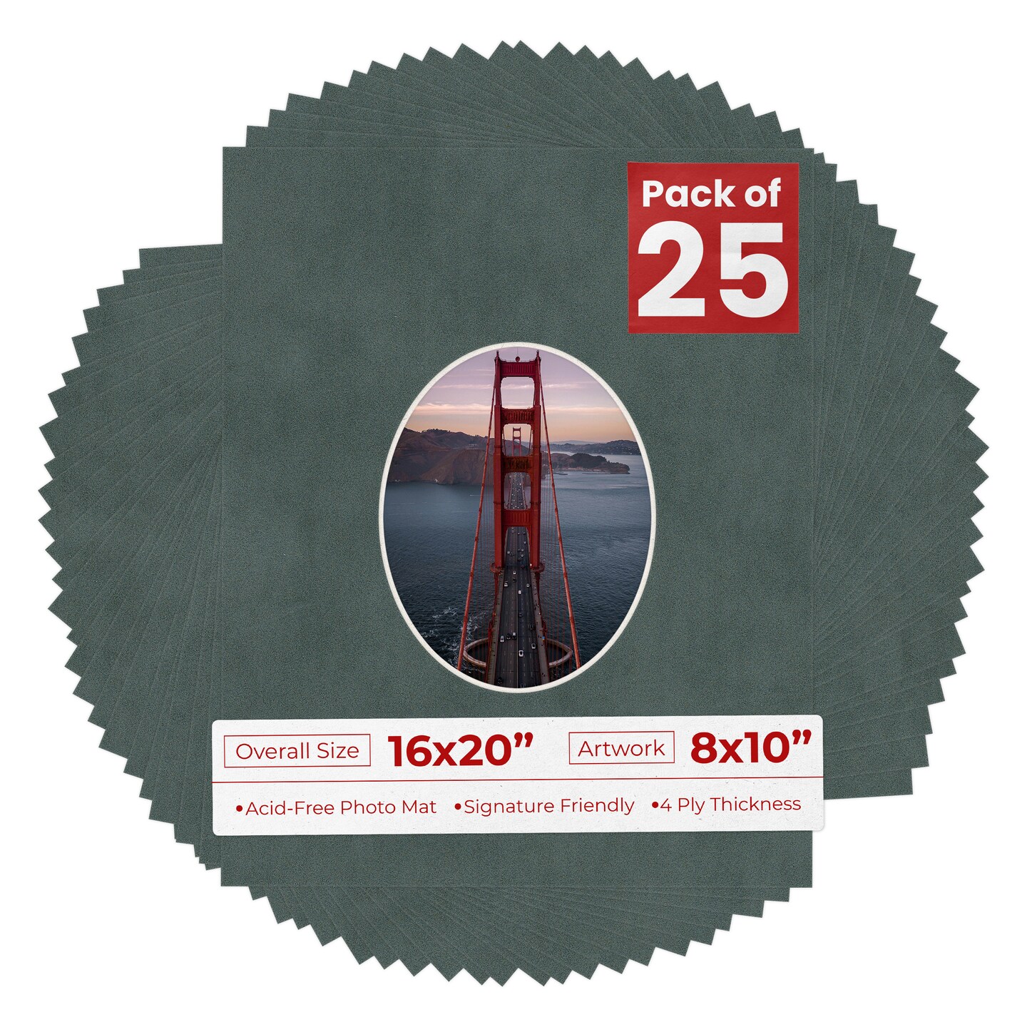 Dark Grey Suede Mat Board for 16x20 Frames - Oval Opening for 8x10 Photos