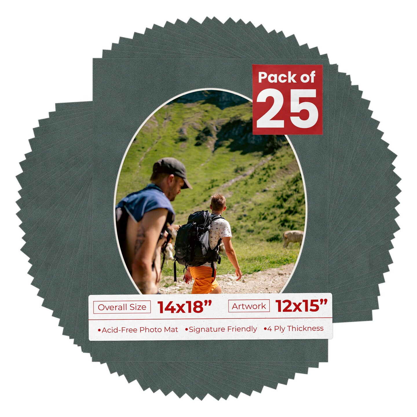 Dark Grey Suede Mat Board for 14x18 Frames - Oval Opening for 12x15 ...