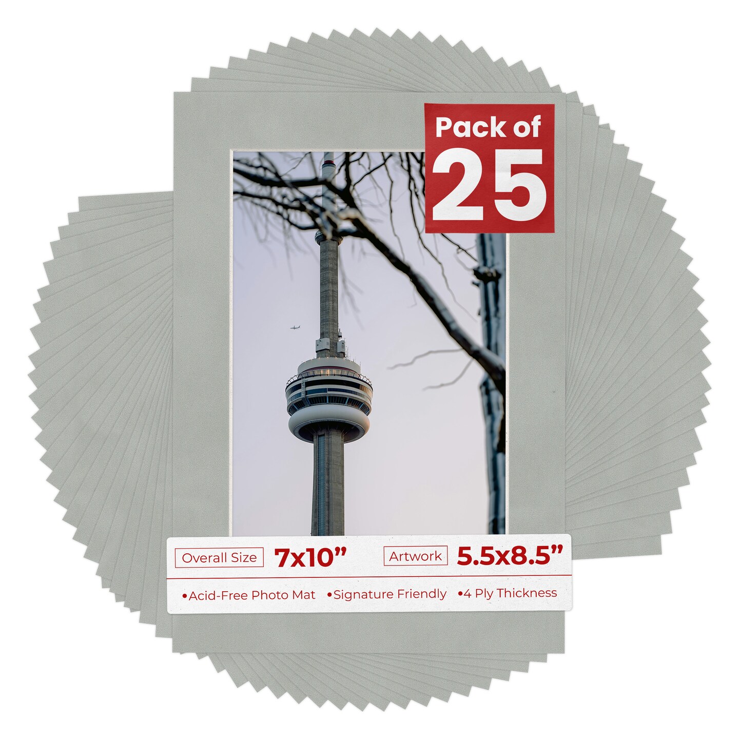 Light Grey Suede Mat Board for 7x10 Frames - Fits 5.5x8.5 Photos