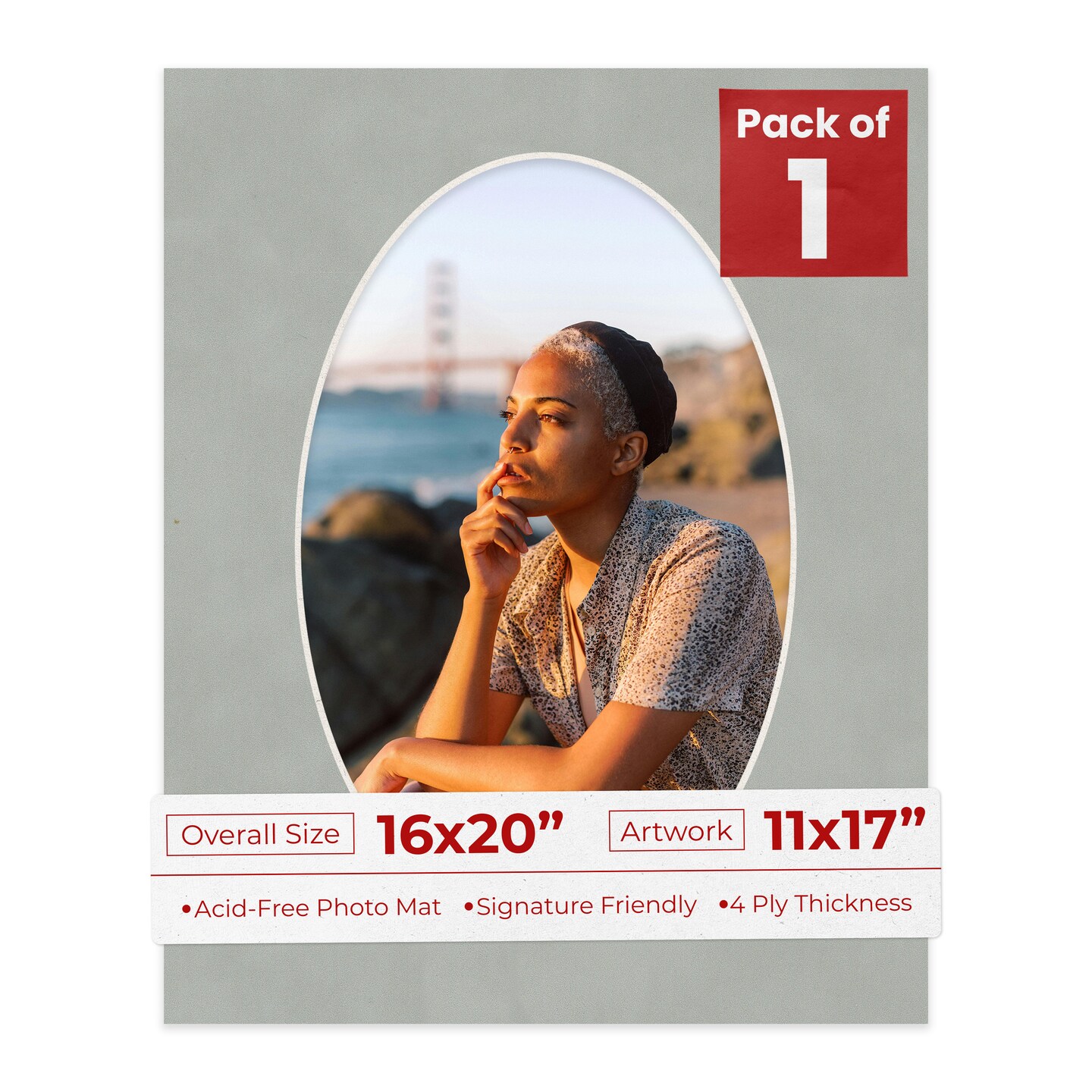 Light Grey Suede Mat Board for 16x20 Frames - Oval Opening for 11x17 Photos