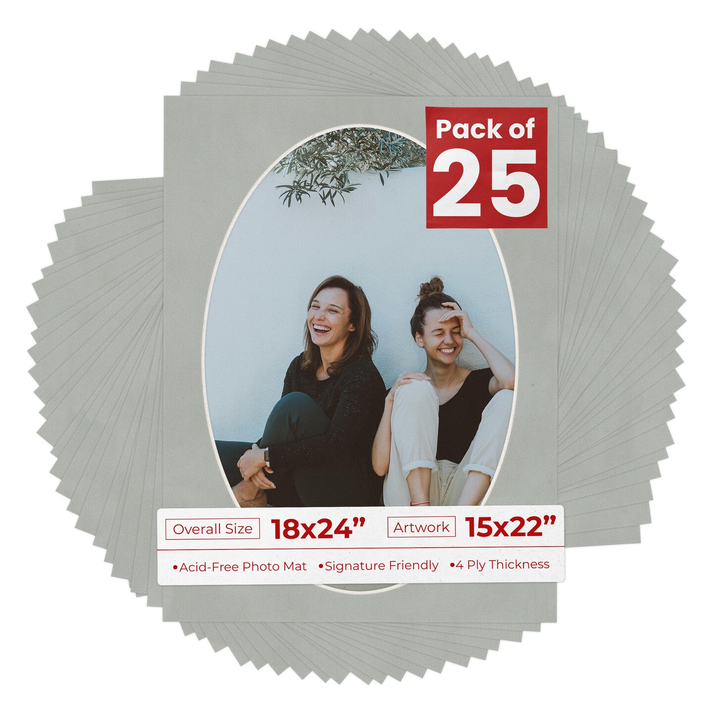 Light Grey Suede Mat Board for 18x24 Frames - Oval Opening for 15x22 Photos