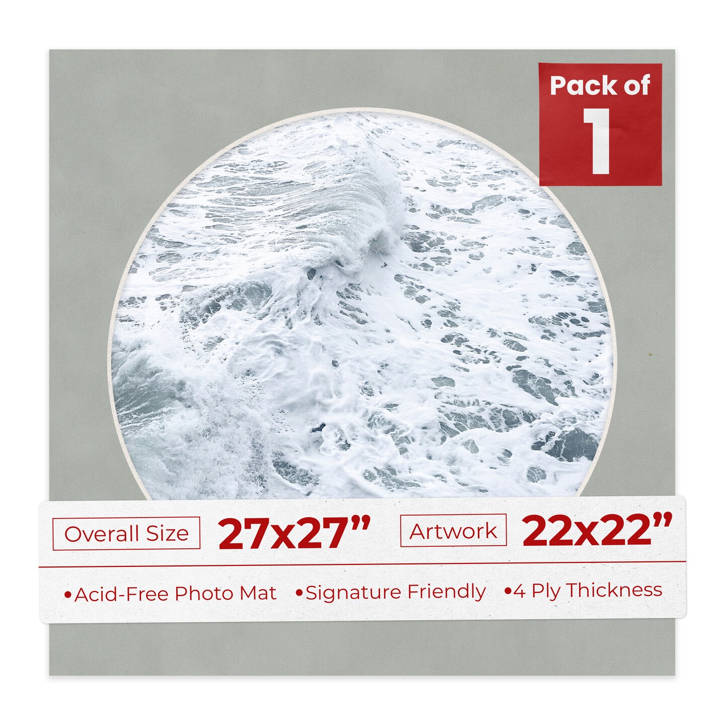 Light Grey Suede Mat Board for 27x27 Frames - Circle Opening for 22x22 Photos