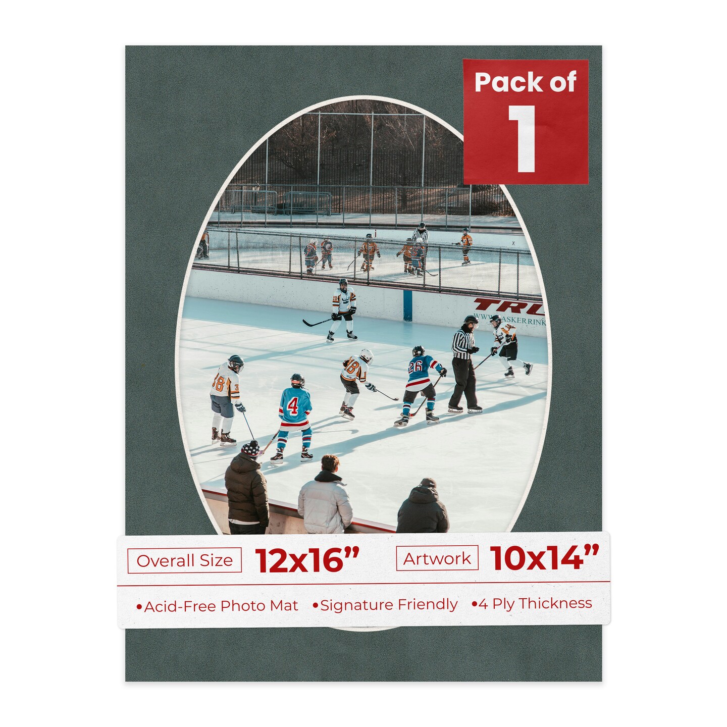 Dark Grey Suede Mat Board for 12x16 Frames - Oval Opening for 10x14 Photos