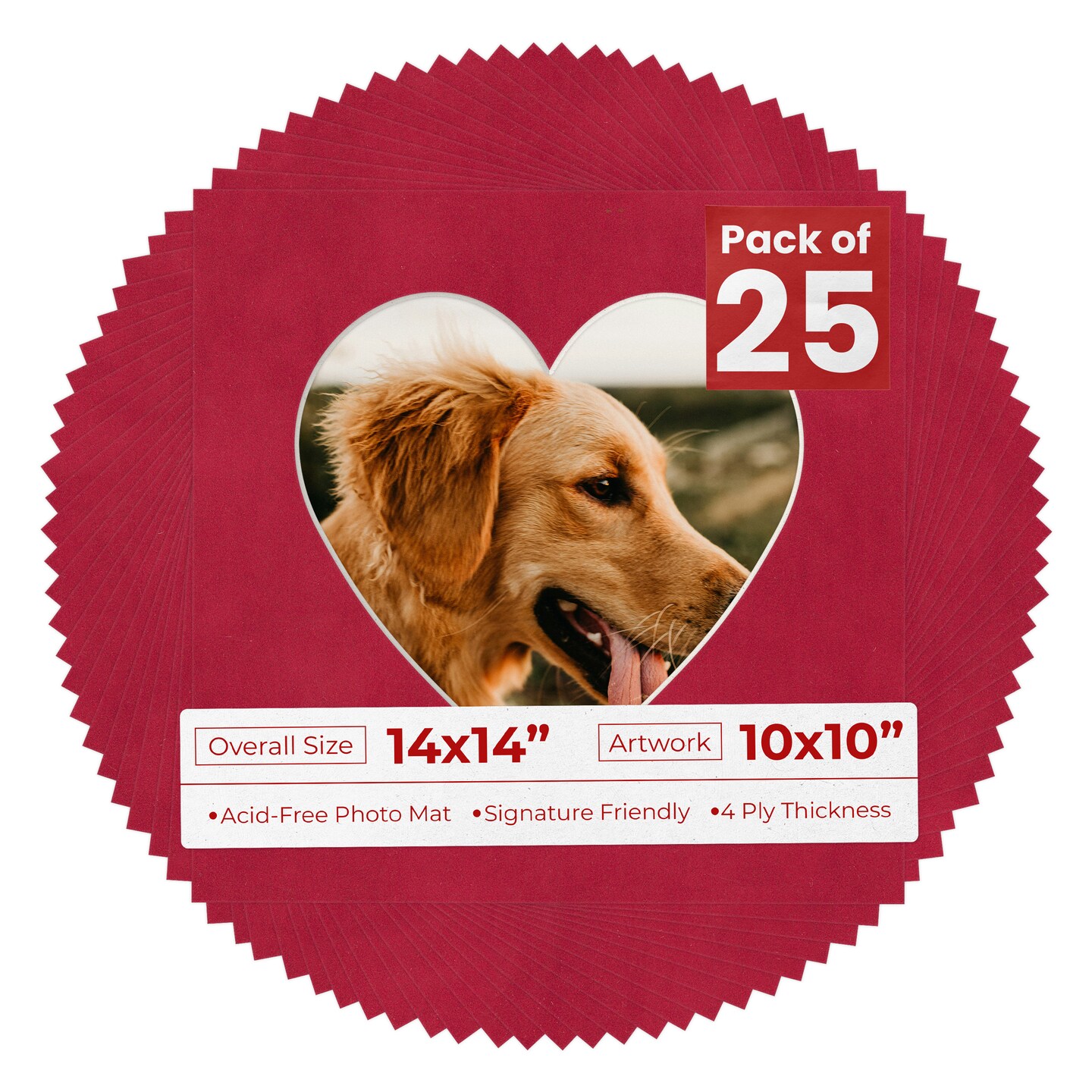 Red Suede Mat Board for 14x14 Frames - Heart Opening for 10x10 Photos
