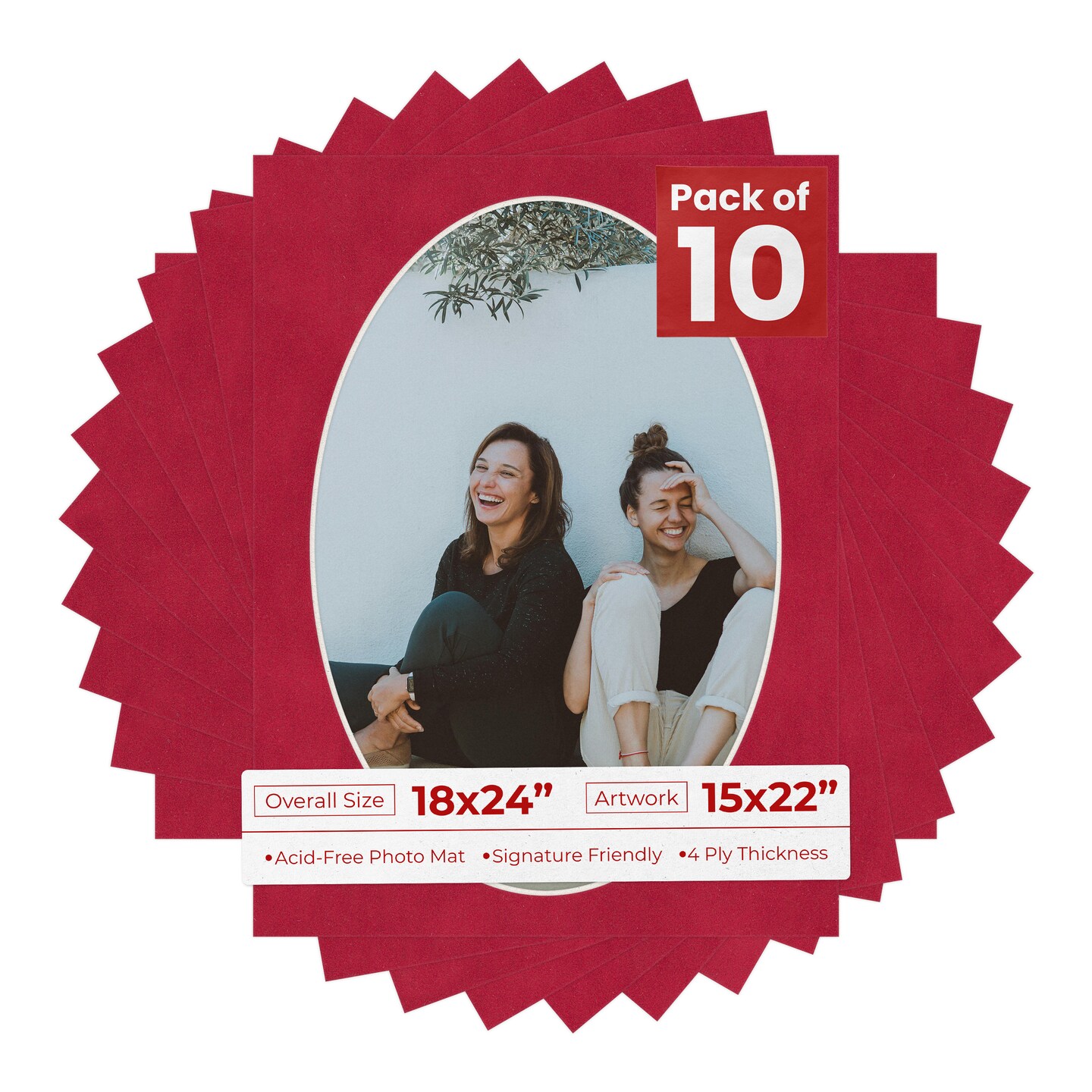 Red Suede Mat Board for 18x24 Frames - Oval Opening for 15x22 Photos